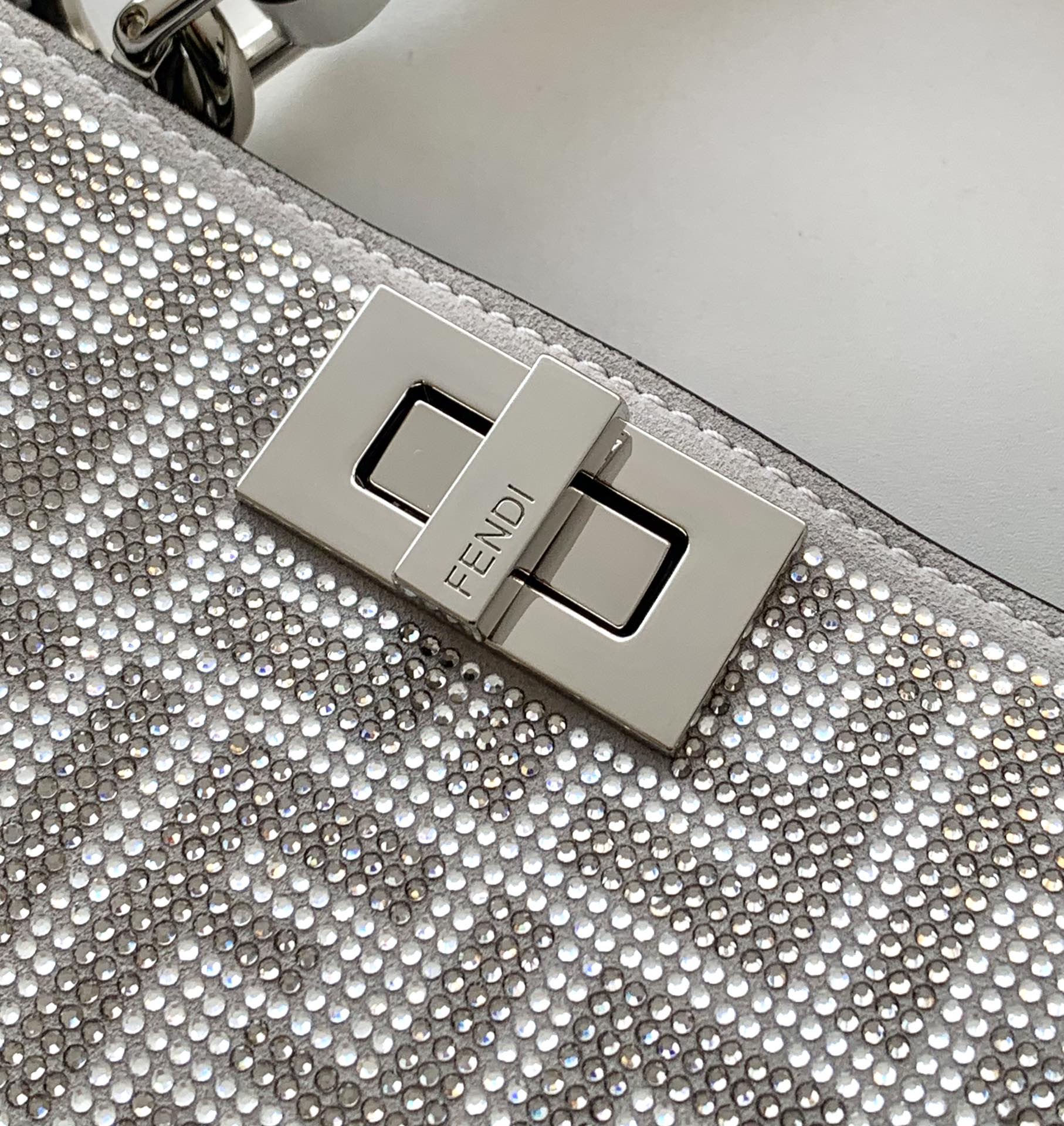 Fendi Peekaboo ISeeU Small Silver Grey FF Calf Leather Bag